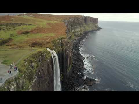 Aerial Of The Waterfall Over Oisgill Bay Near Neist Point Scotland 4k | By Creator Stockify