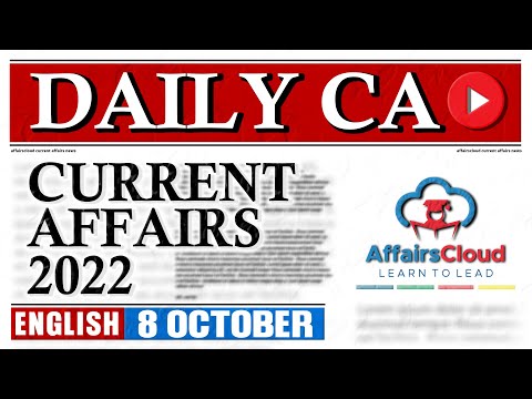 Current Affairs 8 October 2022 | English | By Vikas Affairscloud For All Exams