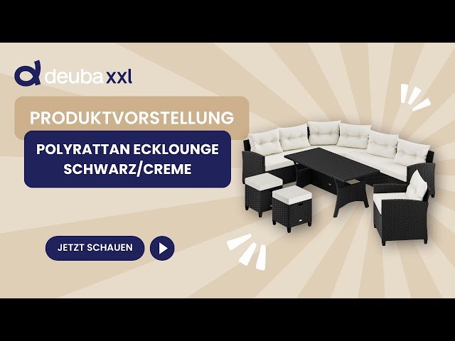Video teaser for CASARIA® Polyrattan Ecklounge Schwarz/Creme inkl Kissen