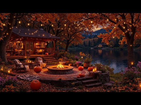 Cozy Lakeside Cabin in Fall 🍂 Fireplace Crackle, Relaxing Jazz & Serene Ambience for Evenings
