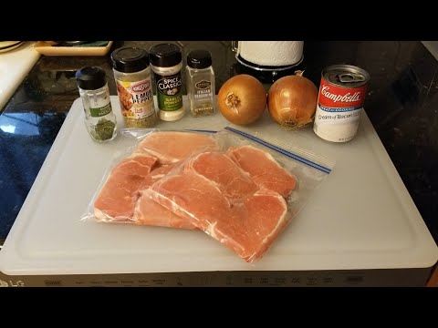 Cooking pork chops with onion & cream of bacon soup in...