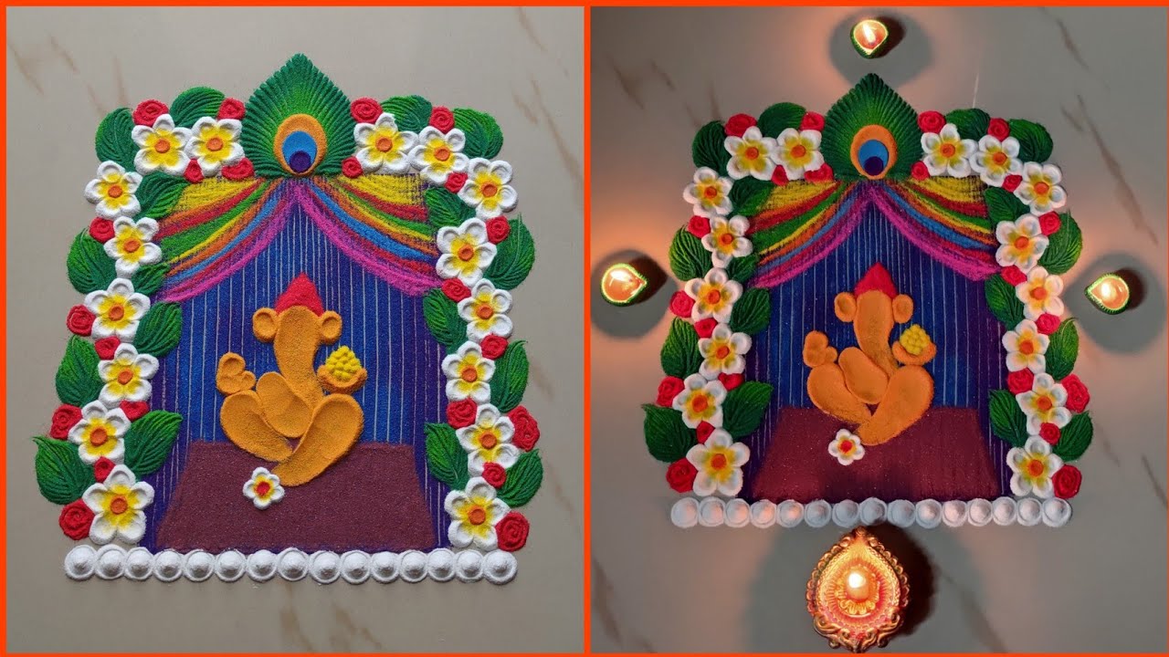 Easy mutli colored ganesh chathurthi rangoli design by sangeeta