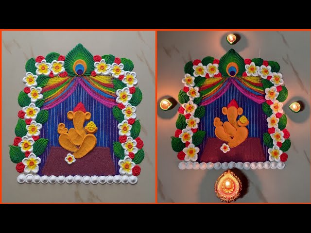 Easy mutli colored ganesh chathurthi rangoli design by sangeeta