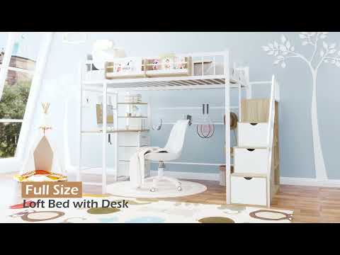 Advwin Loft Bed with Desk and Stairs