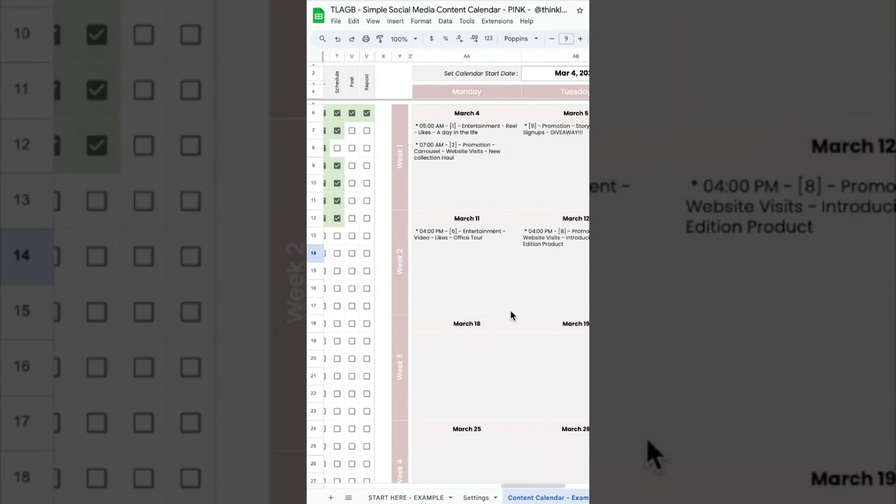 Plan your Social Media Content using a Google Sheets Spreadsheet #socialmedia #socialmediamanager