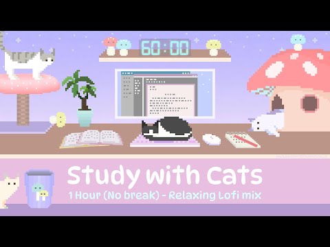 Study with Cats 🍄 1 Hour Study Timer (No Break) x Animation | Relax & Focus in the Cute Mush-Room 🍄🐱