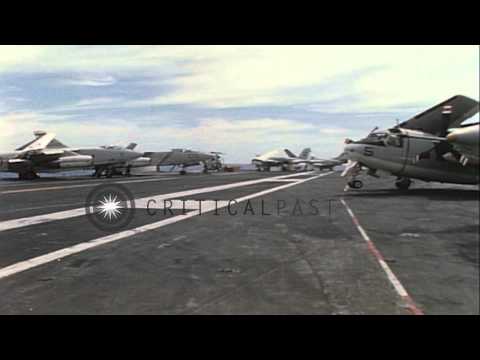 Aircraft on flight deck of USS Constellation (CVA-64) at Yankee Station, Gulf of ...HD Stock Footage