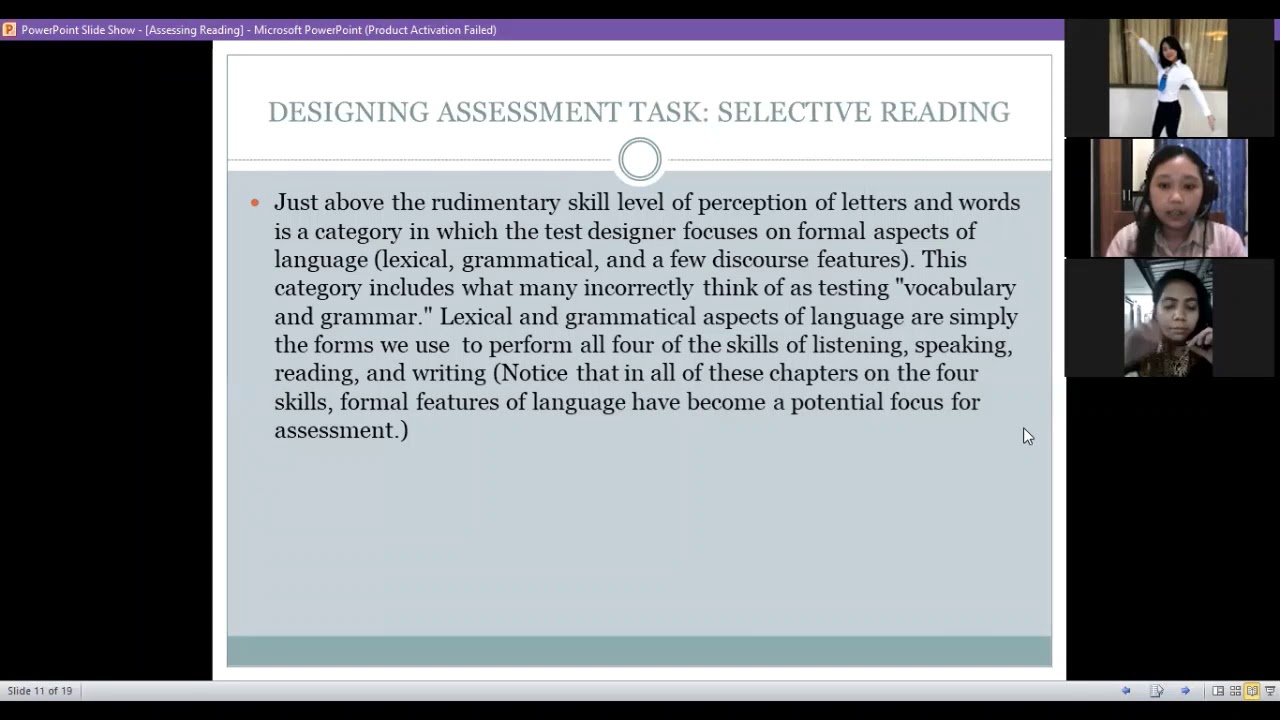 Assessing Reading Presentation Part 1