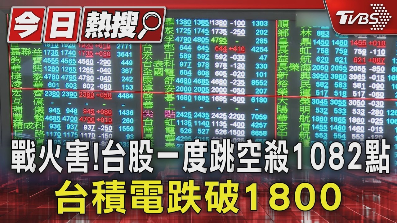影音/台股跳空暴跌破千點!創史上第五大跌點 台積電摜破1800元