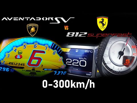 Lamborghini Aventador SV vs Ferrari 812 SuperFast Acceleration 0-100 & 0-300km/h