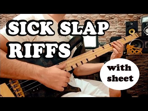 SLAP BASS - 5 Easy Riffs (Beginner & Intermediate) BASS LESSON with Sheet