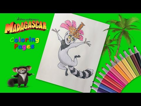 Coloring #KingJulien #Madagascar coloring book for kids. How to draw a lemur from the cartoon. Video
