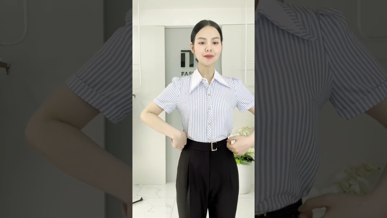 Sơ Mi Kẻ Cổ Đức Phối Cổ Viền Thời Trang Công Sở NK Fashion Trang Nhã, Trẻ Trung, Vải Mềm NKSM2501006