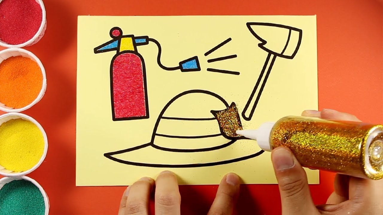 FIREFIGHTER TOOLS Coloring Book Pages Video For Kids with Colored Sands [HD] | Sand Painting Art