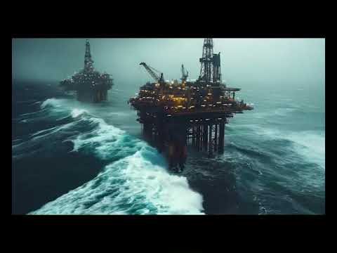 🌊🛢️ Oil Rig in the Tempest: Powerful Ocean Waves and Rig Ambience