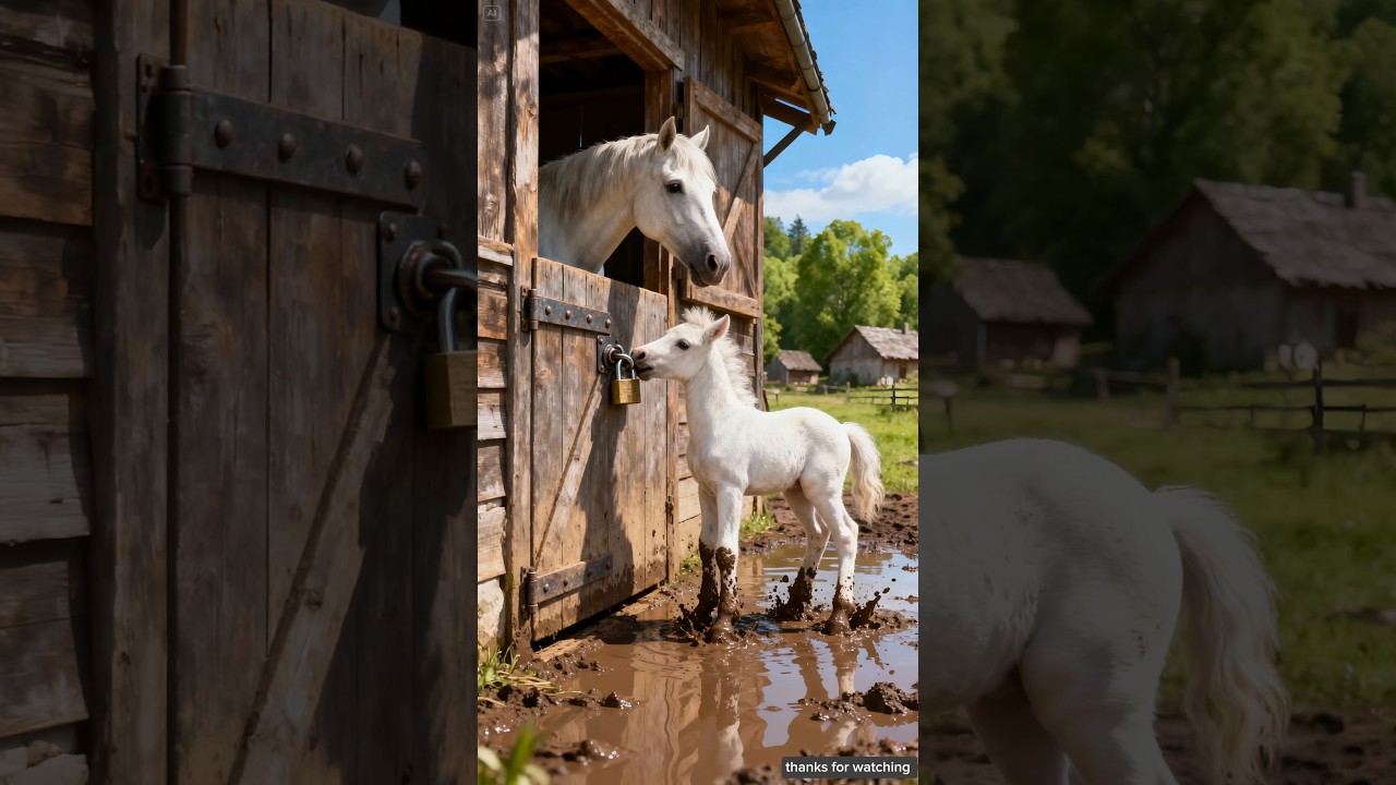 The horse was trapped in the stables  and rescue members saved it 😭 #ai #horse #foal #animals #god