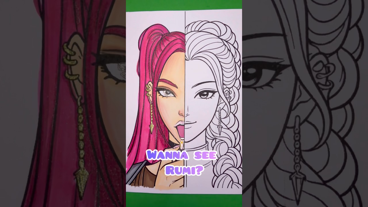 K-pop Demon Hunters Coloring Ohuhu markers & glitter #mimiloomi #art #drawing #kpop