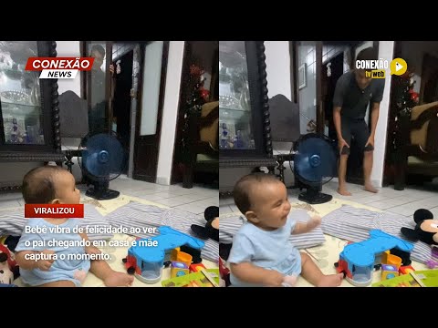 Vídeo: Bebê vibra de felicidade ao ver o pai chegando em casa e mãe captura o momento.