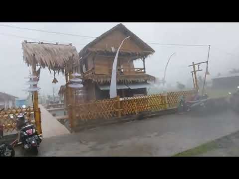 Refresh your mind, Heavy rain with wind, thunder  poured down on the rice fields in the village