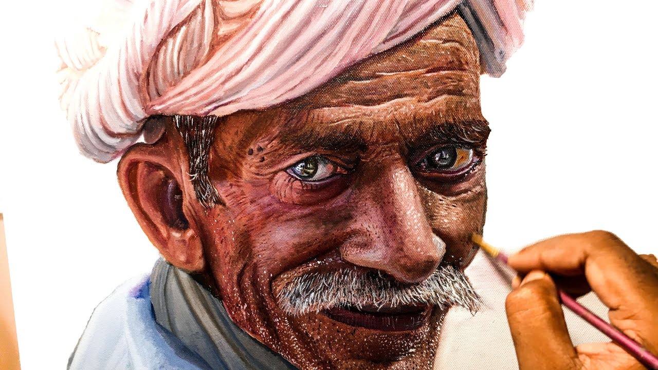 realistic portrait oil painting by pv hanumanthu