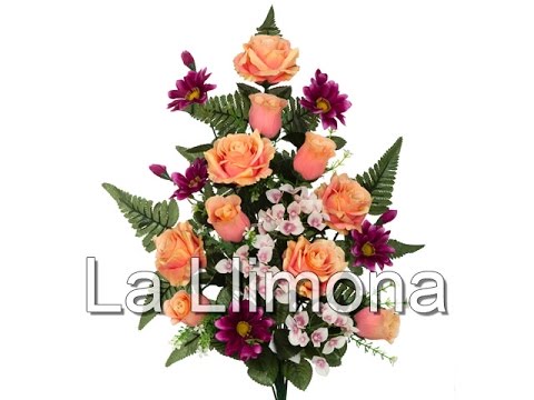 Ramos artificiales. Ramo artificial flores rosas y margaritas malva - La Llimona
