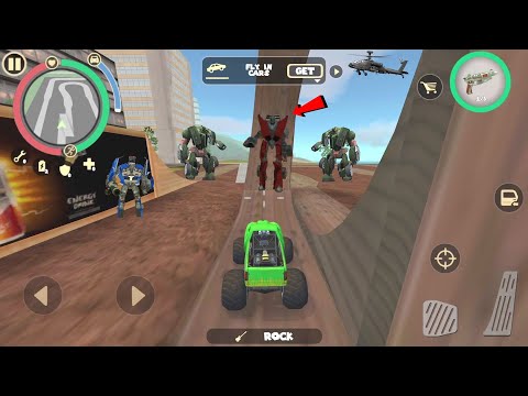 Rope Hero: Vice Town (Green Monster Truck Stunt on Round Track) Monster & Car Robot - Gameplay HD