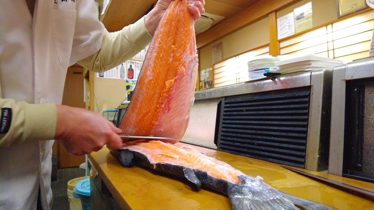 Amazing Skill! Japanese Sushi Chef's King Salmon Cutting Skills【Tokyo Food 】