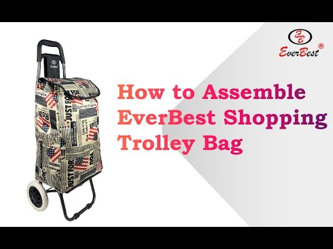 Assembly of EverBest® Foldable Shopping Trolley Bag with wheels & additional base plate (flag print)