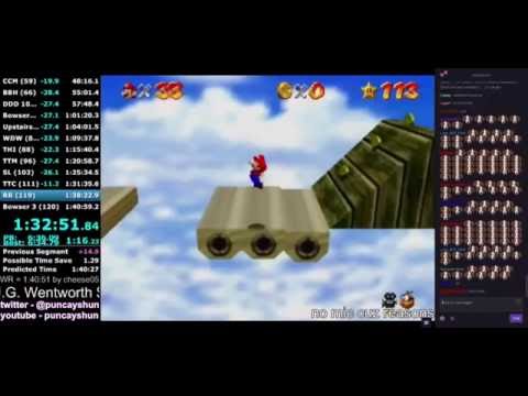 Super Mario 64 - 120 Stars Speedrun WR [1:40:44] By Puncayshun (Chat Reaction + Ending)