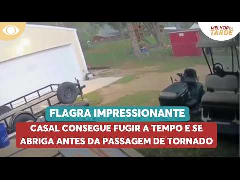 Casal consegue fugir a tempo e se abriga antes da passagem de tornado | Melhor da Tarde