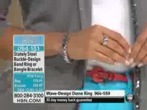 Stately Steel Polished Buckle Band Ring  Stately Steel