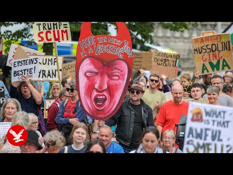 Hundreds protest Trump's visit to Scotland as US president hits golf course