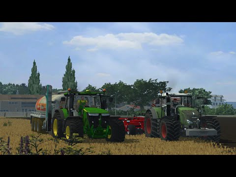Farming Simulator 2013 Slurry and Harrowing with JD 7215R and Fendt 828