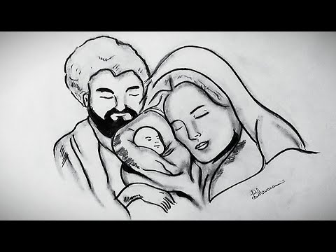 how to draw a Mary , Joseph and baby Jesus step by step in easy way