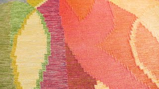 Swedish Flat-Weave Rug by Ingegerd Silow – Multicolor Leaf Motif BB9009