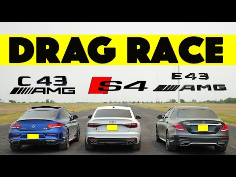 German Fight! Audi S4 faces Mercedes C43 and Mercedes E43 AMG  Drag and Roll Race.