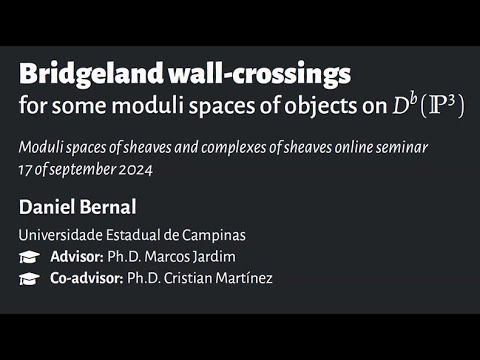 Brideland wall-crossing for some moduli spaces of objects on D^b(P^3), by Daniel Bernal