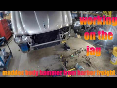 Trying out Harbor Freight Maddox body hammers, pounding out Jaguar fender and checking out bumper