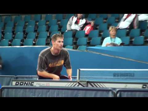 Table Tennis EM 2009 Stuttgart Warm Up Practicing Steger Franziska Floritz, Philipp U18 EM Finalist