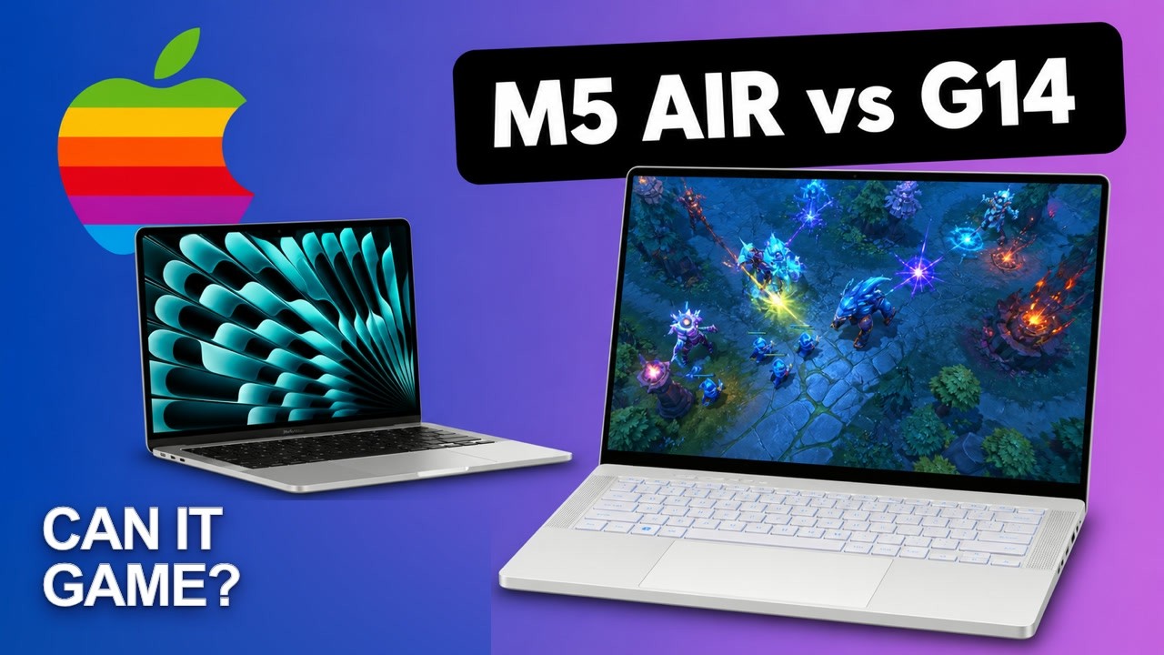 ASUS ROG Zephyrus G14 and M5 MacBook Air side by side for a gaming laptop comparison