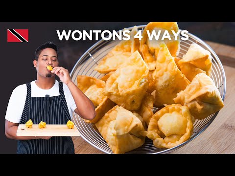 Wontons 4 Ways: Chicken, Shrimp, Pork, Cream Cheese Recipe by Chef Shaun 🇹🇹 Foodie Nation