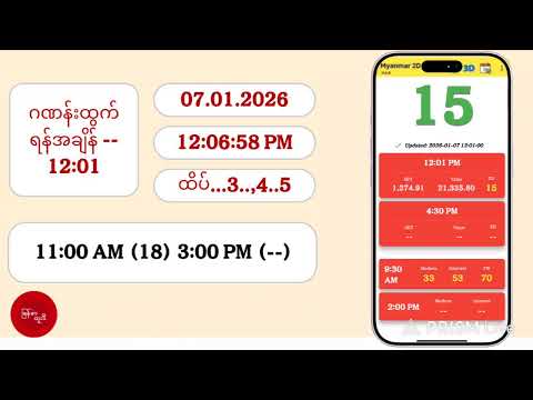 07.01.2026 | 12:01 | ဗုဒ္ဓဟူးမနက် 2D Live