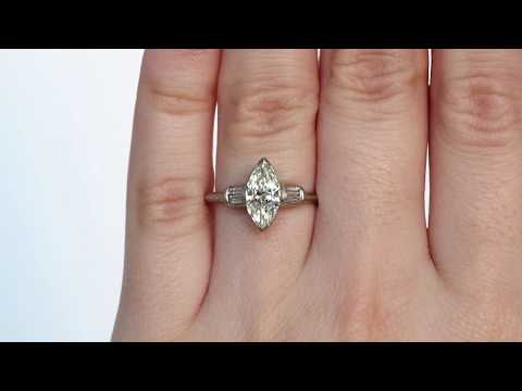 1933 Art Deco Platinum Engraved 1.00ct Antique Marquise Cut Diamond Engagement Ring