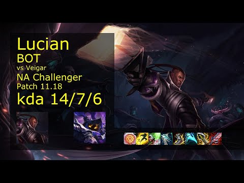 Lucian ADC vs Veigar - NA Challenger 14/7/6 Patch 11.18 Gameplay