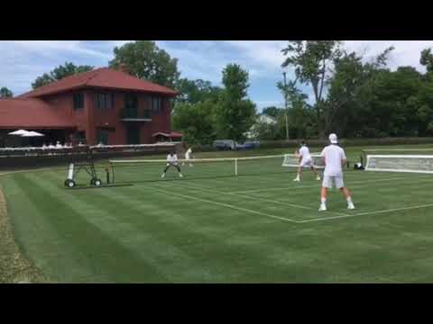 Evan Song Serve At US Grass Courts