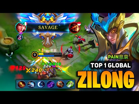 SAVAGE! Zilong Exp Lane Gameplay [ Zilong Best Build Top 1 Global ] By Pain悲哀 - Mobile Legends