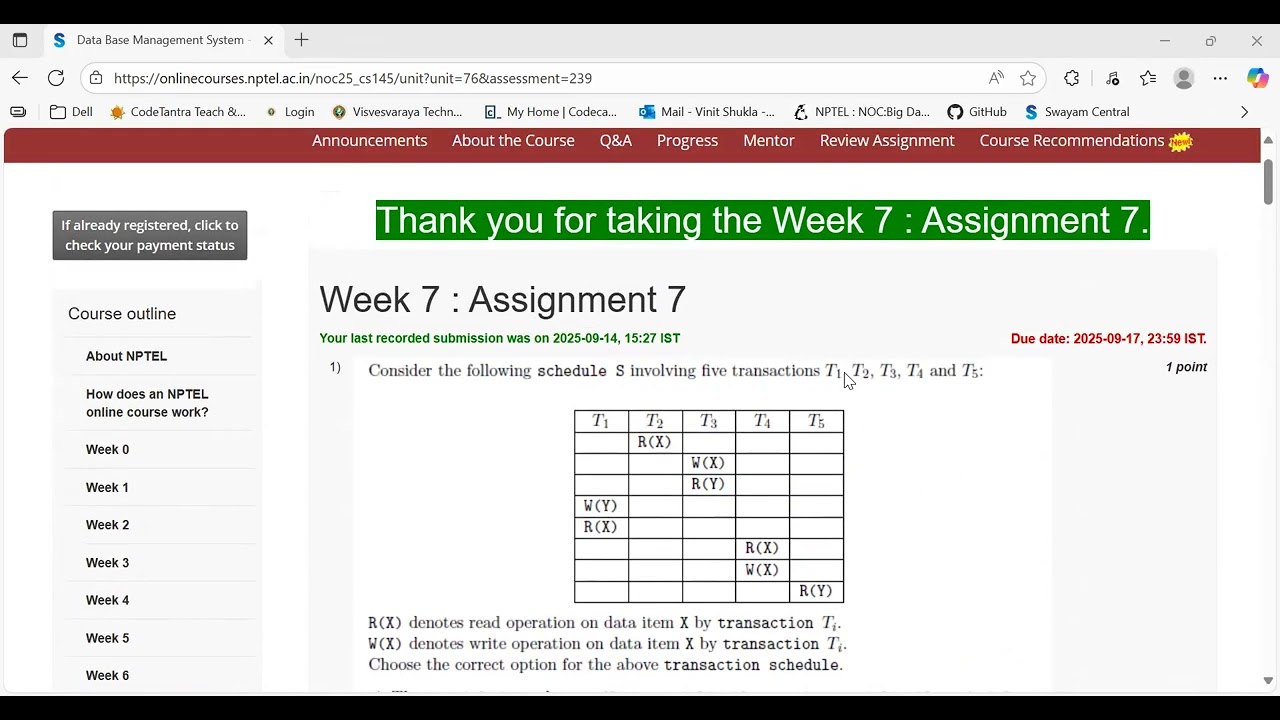 NPTEL DBMS  Week 7 Assignment 7 Solution