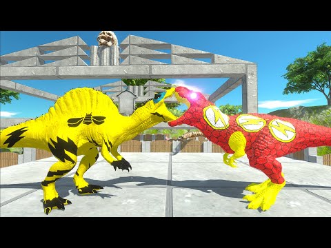 BUMBLEBEE SPINO VS FLASH T-REX VS 2X SPIDERMAN CARCHAR - Animal Revolt Battle Simulator