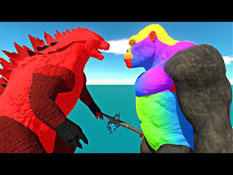 Growing Devil Godzilla 2014 vs Growing Rainbow King Kong - Animal Revolt Battle Simulator