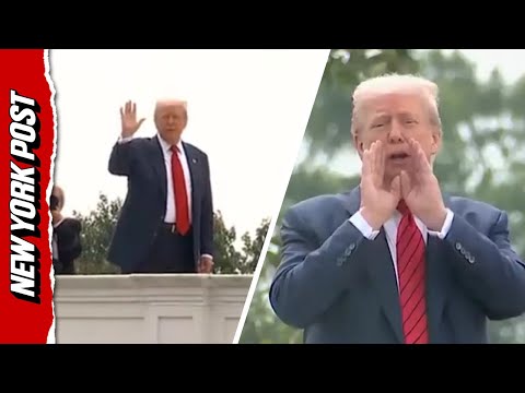 Trump strolls around White House roof, yelling down to reporters